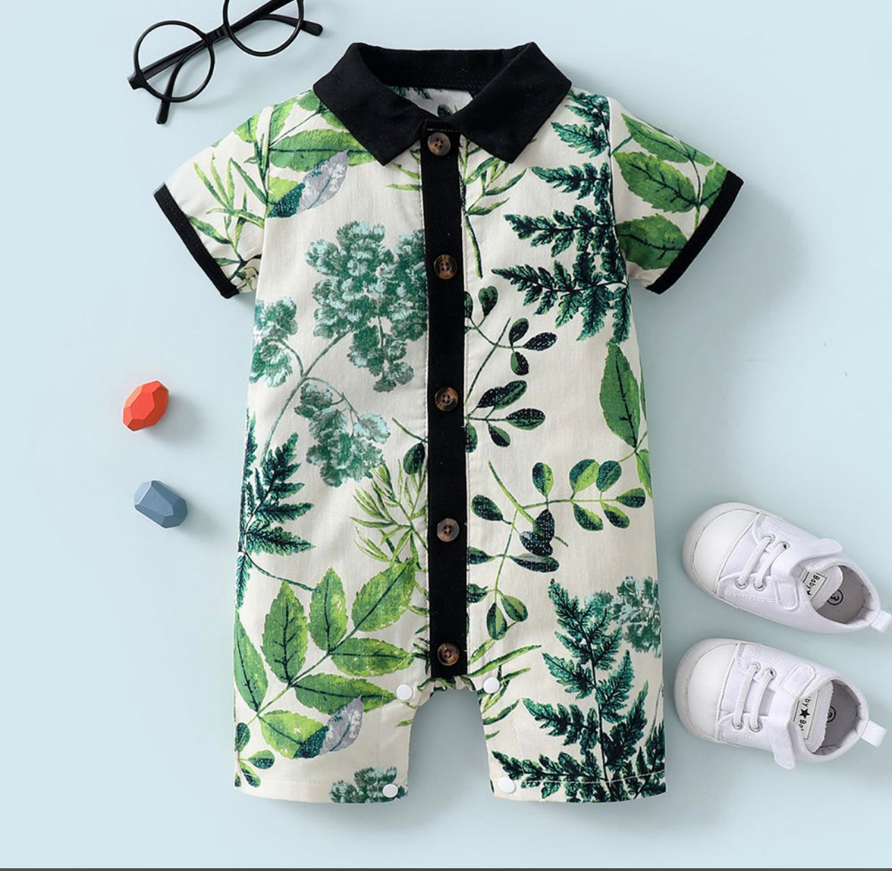 Baby Boy 100% Thread Leaf Jumpsuit
