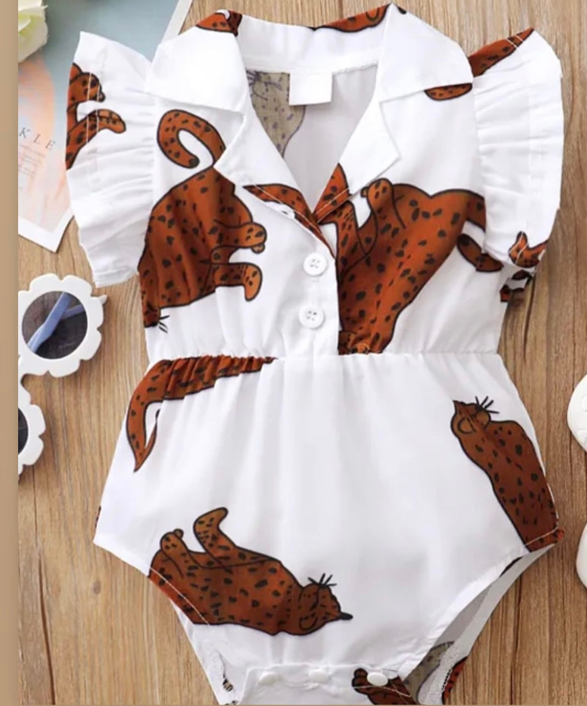 Leopard  Flutter Sleeve Romper