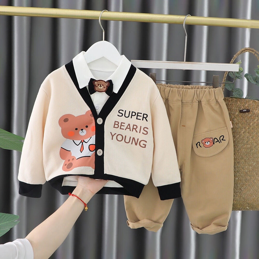 Baby Boy Cream Bear 3 piece Set